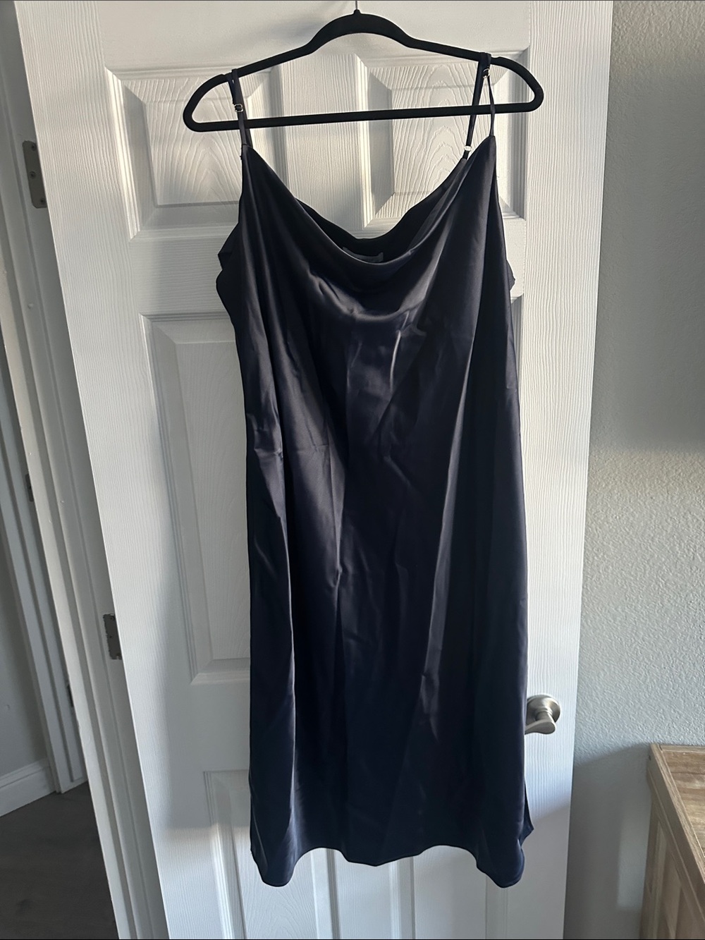 Nine West Dark Navy Satin Cowl Midi Slip Dress